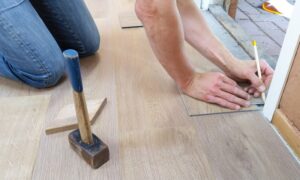 water damaged floor being fixed